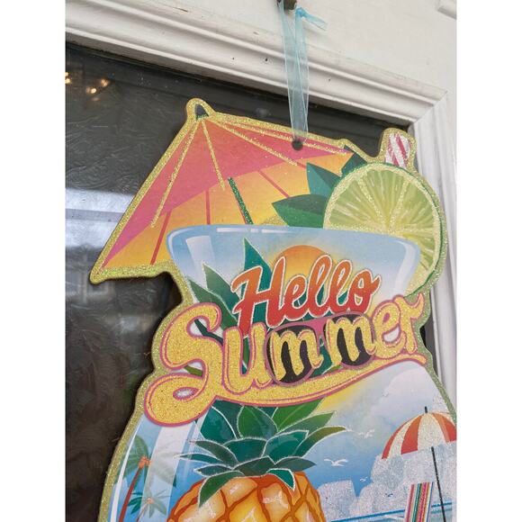 Hello Summer Sign Beach Scene Margarita Drink Sign Pineapple Sign Wooden Sign - Picture 2 of 5